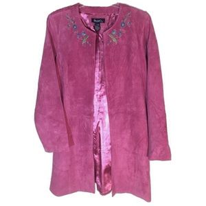 ⭐️ embroidered suede leather coat